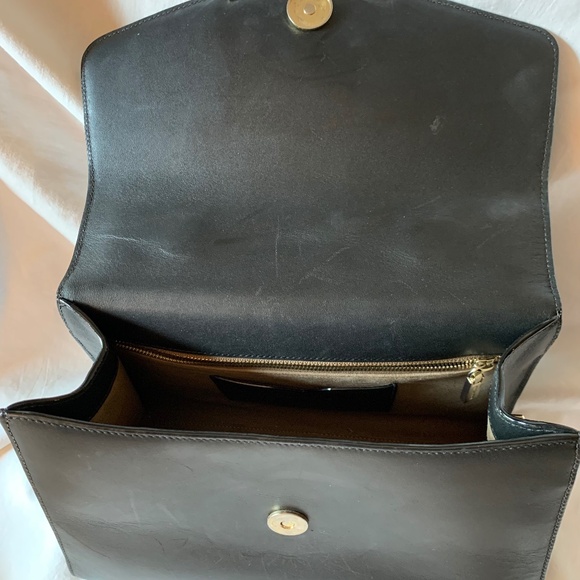 Time's Arrow black leather  'Ava Satchel' handbag with sheep fur handle - Picture 5 of 11